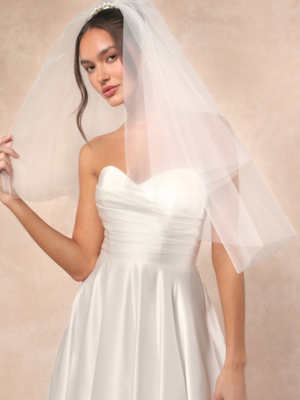 Lulus Unconditional White Tulle Pearl Layered Veil - Size One Size
